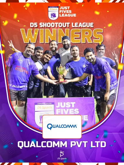 The Qualcomm team celebrating their victory as the D5 Shootout League Winners. This knockout penalty competition adds another layer of excitement to the event.