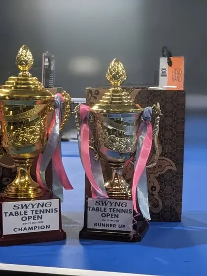 A close-up of the champion and runner-up trophies for our Table Tennis Open, ready for the deserving winners.