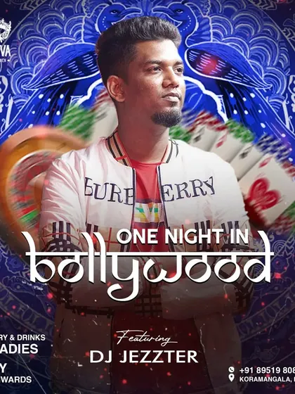 This poster for a Bollywood night features intricate designs, reflecting the rich and vibrant music I play during these events.