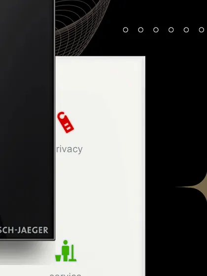 Our smart home solutions extend to hospitality and service-oriented environments. This ABB Busch-Jaeger keypad includes 'Privacy' and 'Make Up Room' service request buttons, ideal for luxury guest rooms or hotels.