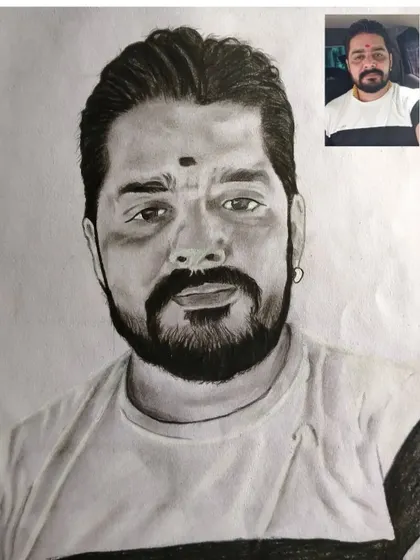 Here you can see the client's original photo next to my finished pencil sketch. My goal is to create a realistic and artistic version of your memory.