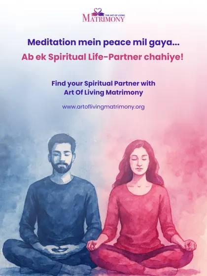 "Meditation mein peace mil gaya... Ab ek Spiritual Life-Partner chahiye!" This relatable graphic speaks to those who have found inner peace and now seek a companion to share their journey with.