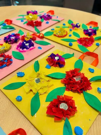 Another angle of these lovely floral creations. A perfect spring-themed craft.