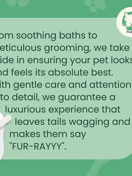 From soothing baths to meticulous grooming, we take pride in ensuring your pet looks and feels its absolute best. We guarantee a "FUR-RAYYY" worthy experience.