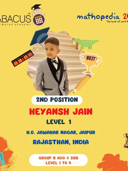 Heyansh Jain from our Jaipur head office, achieving 2nd Position.