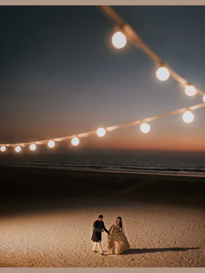 A quiet moment before the party starts. We planned this romantic beach sangeet in Goa, complete with sunset views and dreamy lighting, creating a perfect backdrop for the couple's story.