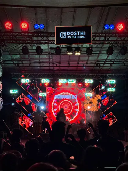 A moment of high energy with fire effects erupting on stage during our DJ with Chenda performance.