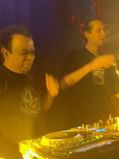 Another shot from the Hotmix party on the rooftop. The energy between me and Rohit is always contagious.
