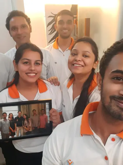 Dr. Aman Jakhar (center left) with members of our team. She leads our Gulmohar Park branch and specializes in musculoskeletal and pelvic floor rehabilitation, bringing a holistic approach to patient care.