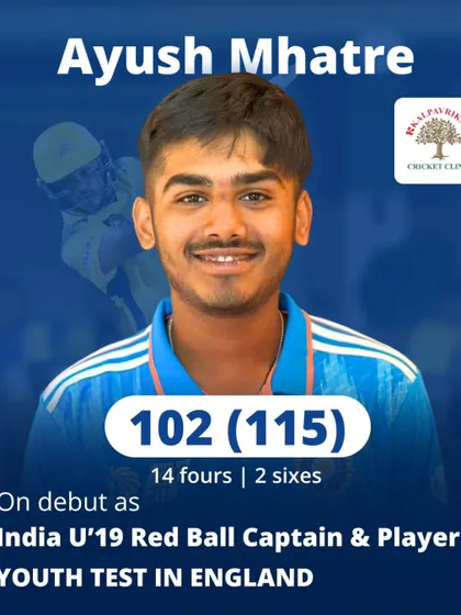 A proud moment for the clinic. My student Ayush Mhatre scoring a century on his debut as the India U19 Red Ball Captain. This is a testament to his hard work, leadership, and mental toughness under pressure.