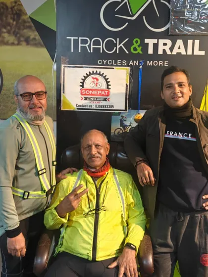 Visiting a local bike shop, Track & Trail, during a randonneuring event. The wider cycling community's support is invaluable.