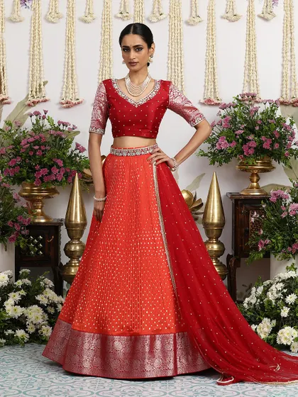 The full look, capturing the vibrant energy and traditional elegance of this unique bridal outfit.