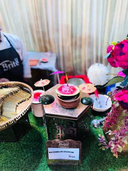 The watermelon ice cream station, showing the creative presentation and fresh ingredients.