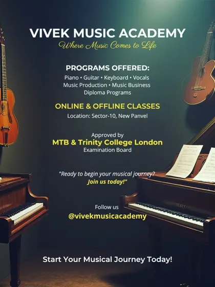 This is a snapshot of the musical journey we offer. From foundational piano, guitar, and vocal lessons to specialized diploma programs in music production, we provide structured courses for all aspirations. All our programs are designed for certification with exam boards like Trinity College London and MTB.