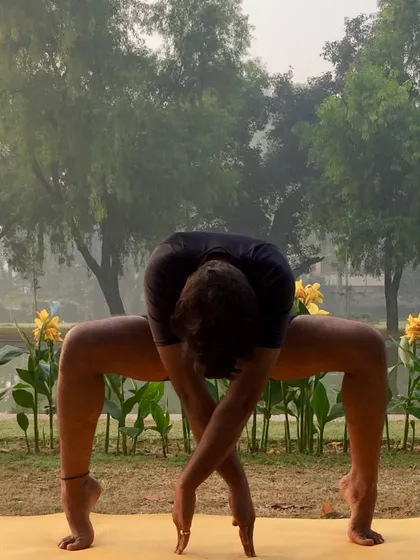 This creative asana is an exploration of balance and flexibility, twisting the body in a unique way. Yoga is not just about traditional poses but also about discovering new ways to move and challenge your body.