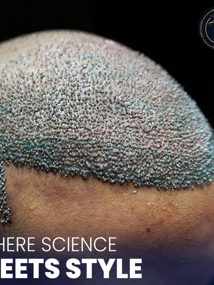 This is where science meets style. A detailed view of newly implanted hair follicles, showcasing the meticulous process of high-density hair restoration.