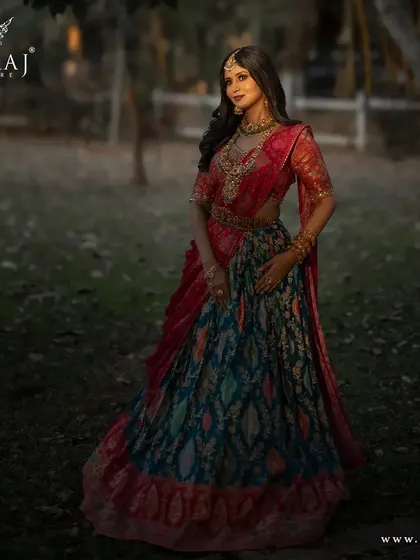 A full view of the multi-colored banarasi lehenga, a masterpiece from my latest collaboration.