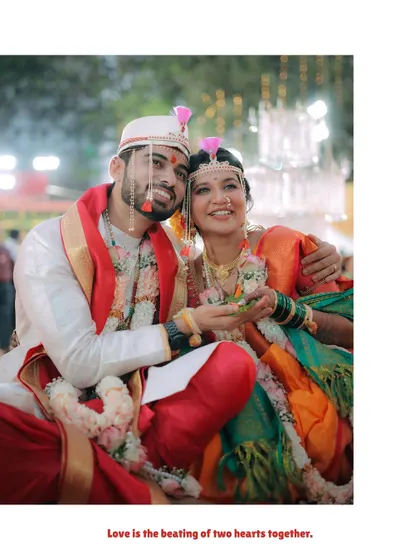 A happy portrait of the newlyweds. Their bright smiles and comfortable embrace show the 'sukoon' and happiness of being officially married.