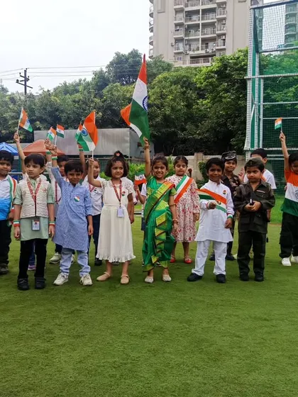 Students wave the tricolor with pride during our Independence Day celebrations. We instill a deep sense of national pride and unity in our students.