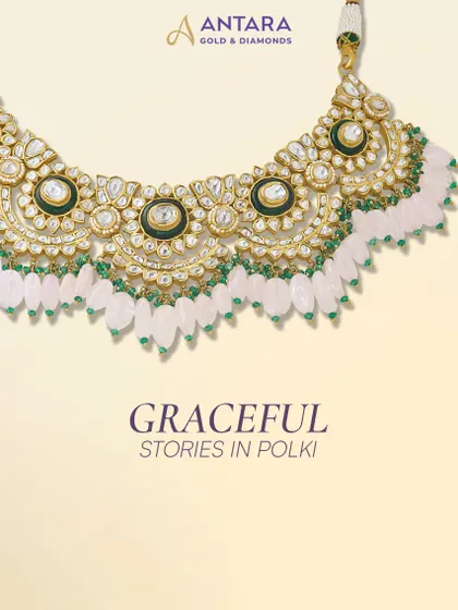 Graceful stories told in Polki. This necklace embodies happiness and elegance, with green enamel, uncut diamonds, and delicate pink gemstone drops.