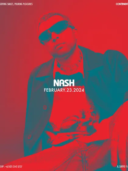 The official event poster for my Jakarta debut. The red and blue design was super striking.