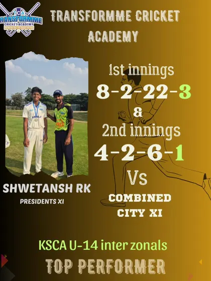 Shwetansh's 4-wicket haul for President's XI in the KSCA U-14 Inter-Zonals.