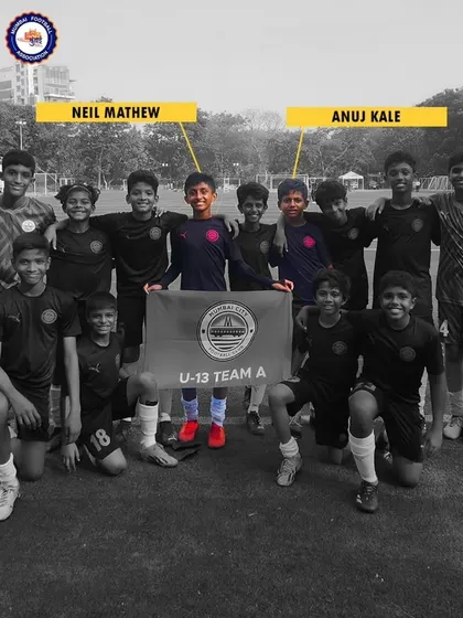 The Mumbai City FC U-13 Team A, featuring our nominated players Neil Mathew and Anuj Kale.