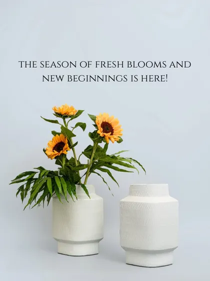 The season of new beginnings is here. Our white textured vases provide a clean, modern canvas for bright sunflowers, creating a look that is both fresh and timeless.