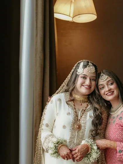 A sweet moment between sisters. We look for these quiet, candid interactions that showcase the special bonds between family members.