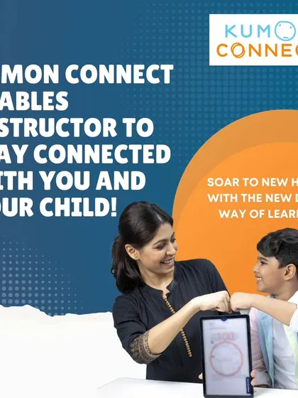 Kumon Connect allows me to stay connected with you and your child. This image of an instructor and student fist-bumping over a tablet shows the partnership and encouragement that our digital platform facilitates.