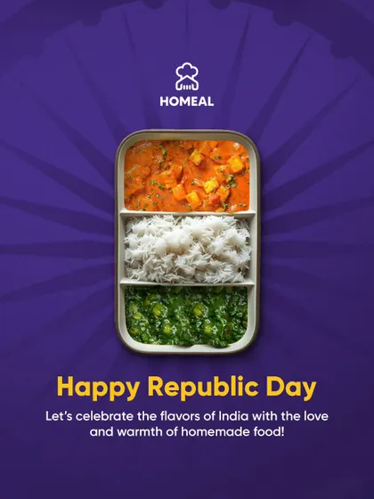 Celebrating Republic Day with the flavors of India. Our special tricolor thali features saffron-colored curry, white rice, and green palak, representing the diversity of our nation's cuisine.