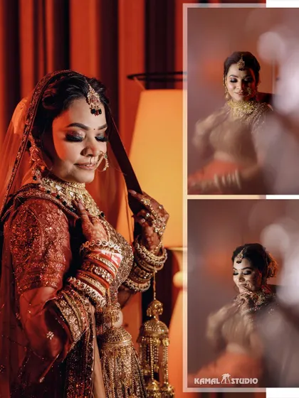 A collage of the bride's getting-ready portraits, using soft focus and warm lighting to create a dreamy effect.