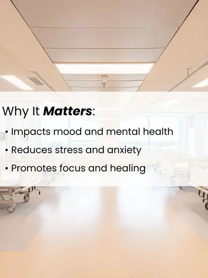This image from a general ward illustrates a key tenet of neuro-aesthetic design: creating environments that reduce stress and promote healing. The clean, orderly space is designed to have a positive impact on mood and mental health.