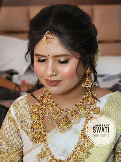 Another stunning shot of Pranali's engagement makeover. The focus is on her glowing skin and beautifully defined eyes.