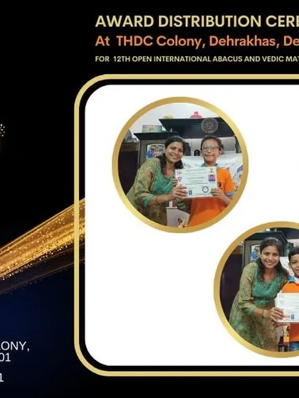 A collage from our award distribution ceremony at THDC Colony, Dehradun, for the 12th Open International Abacus and Vedic Maths Competition.