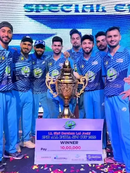 Competing and winning at the highest level. Our players celebrate winning the 2nd All India SPJ Cup 2022 and the Rs. 10,00,000 prize, beating a star-studded side in a thrilling final.