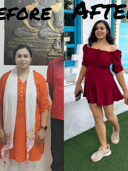 A clear example of a full body transformation. Notice the inch loss, posture correction, and overall toning achieved through a sustainable and healthy yoga practice.