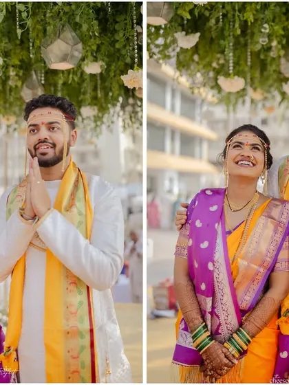 A collage of the couple looking up towards their future together. Their happiness is palpable.