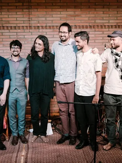 A group photo of the band REFUGE after their performance at the Koota Jazz Festival. We love celebrating the artists who grace our stage and become part of our extended family.