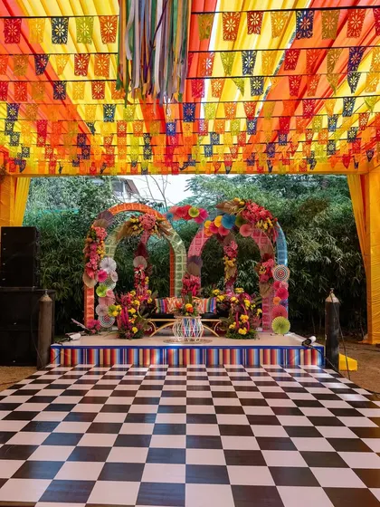 The main stage and dance floor for the carnival, ready for a day of music, dance, and celebration.