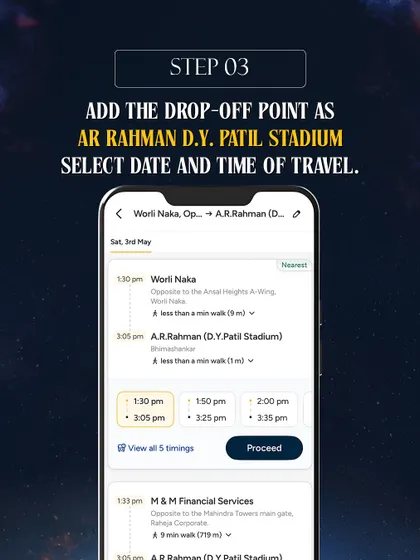 A step-by-step visual guide on how to use the Cityflo app to book your bus ride to our concert, from registration to booking confirmation.