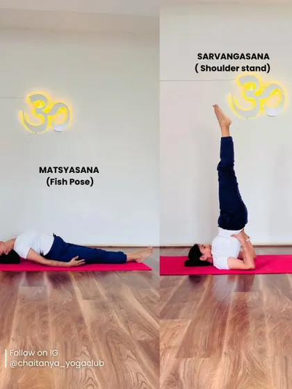 Counter Pose Example: Matsyasana (Fish Pose) is the perfect counter to Sarvangasana (Shoulder Stand). The backbend of Fish Pose releases tension in the neck and upper back created during the shoulder stand.