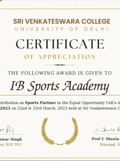 We were proud to be the official Sports Partner for 'Lahar 2023', the annual fest at Sri Venkateswara College. This certificate of appreciation marks another successful collaboration to promote sports in the community.