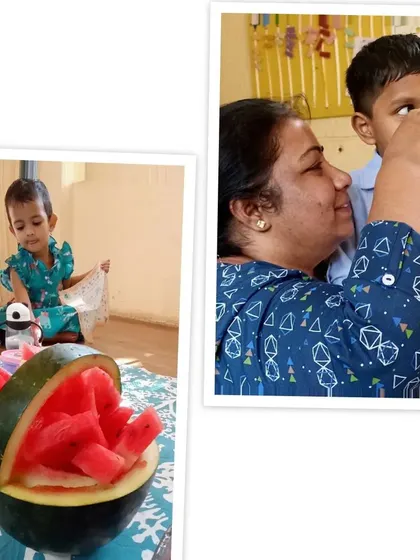 Scenes from our watermelon mojito making day, a perfect summer activity where children sliced, blended, and strained to create a refreshing drink.
