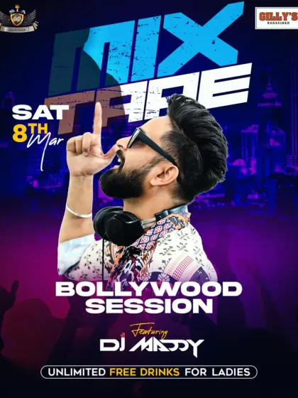 A poster for a 'Mixtape Bollywood Session'. These nights are my specialty, where I play the biggest Bollywood hits and remixes.