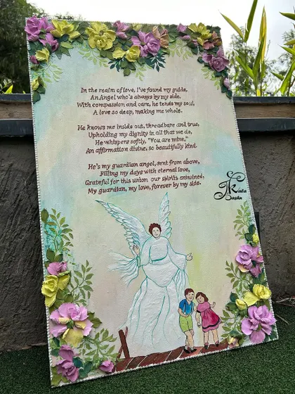 Another view of the angel-themed poem board, capturing its heartfelt and personal nature.