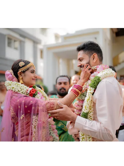 A playful, candid moment between Suhaashini and Preetham during their Muhurtham ceremony. It's these small, authentic interactions that I love to capture.