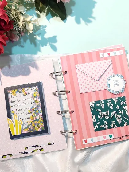 A page from the Ring Album with a shaker frame and mini envelopes.