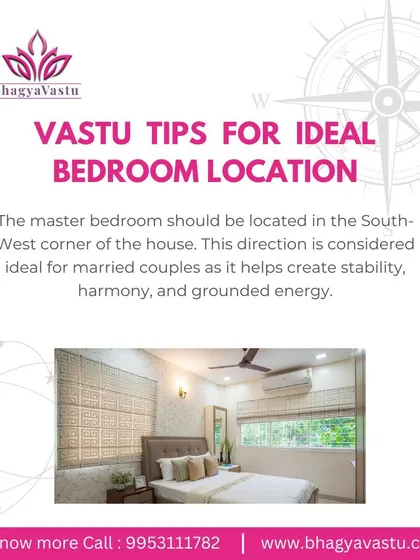 The master bedroom should be located in the South-West corner of the house. This direction is considered ideal for married couples as it provides stability, grounded energy, and harmony in the relationship.
