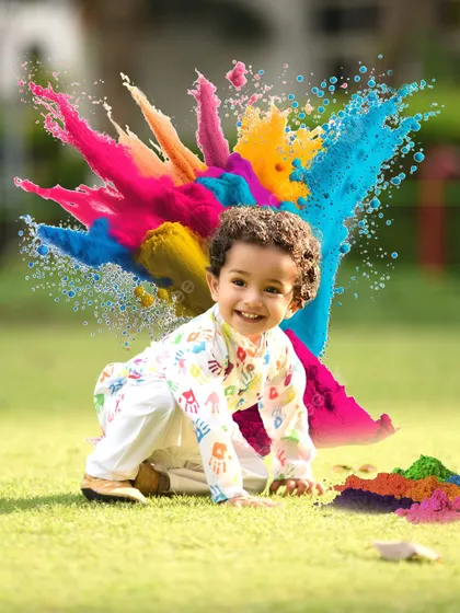 Celebrating the vibrant festival of Holi outdoors! This shot captures the joy and color of the festival with a playful splash of gulal.